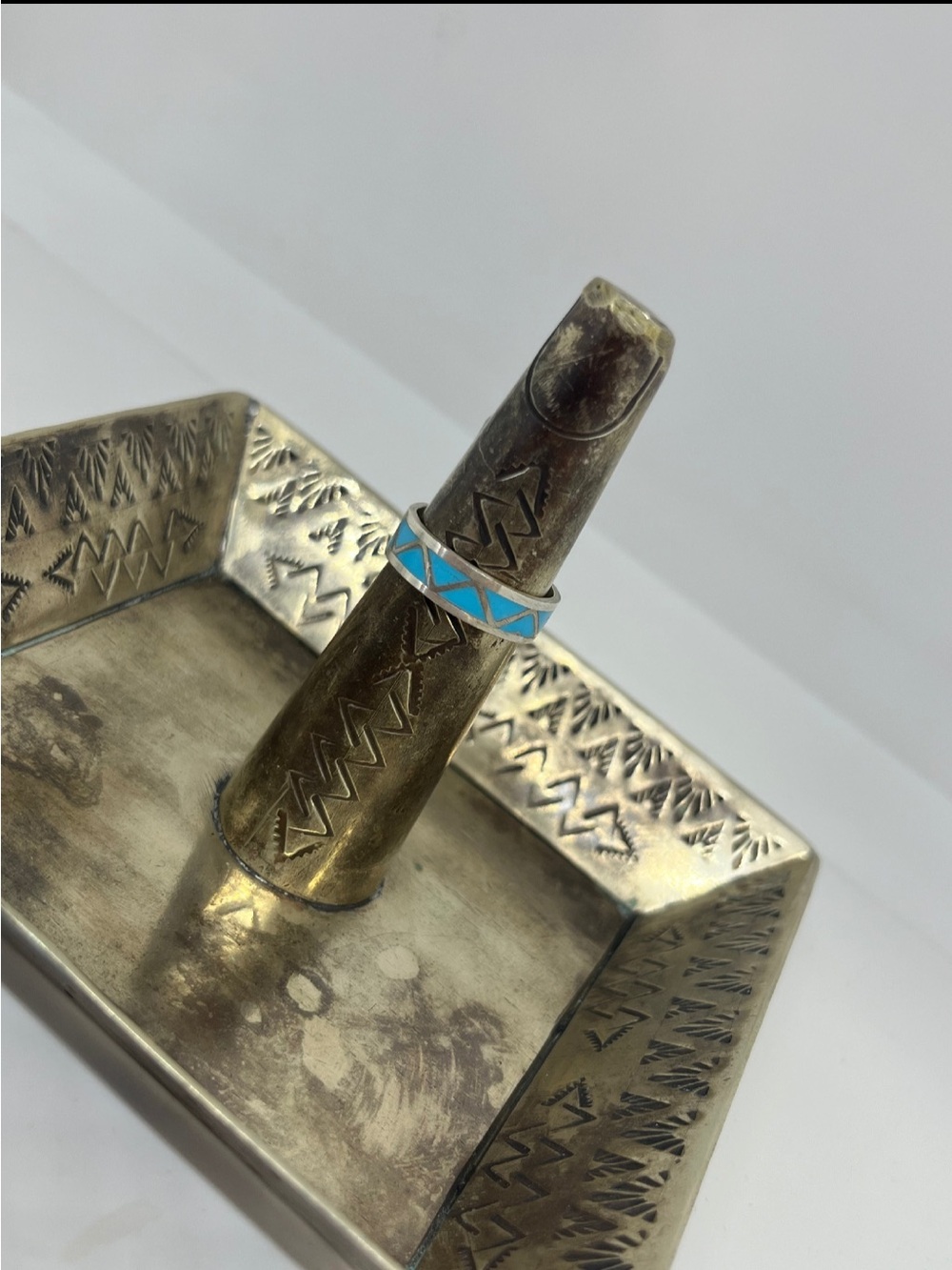 Turquoise Blue Inlay Sterling-Style Band Ring